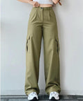 women's high waist cargo jeans with pockets