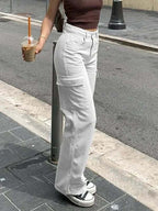 women's high waist cargo jeans with pockets
