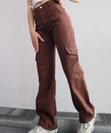 women's high waist cargo jeans with pockets