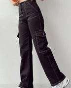 women's high waist cargo jeans with pockets