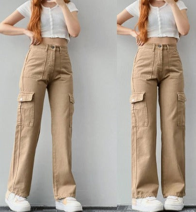 women's high waist cargo jeans with pockets