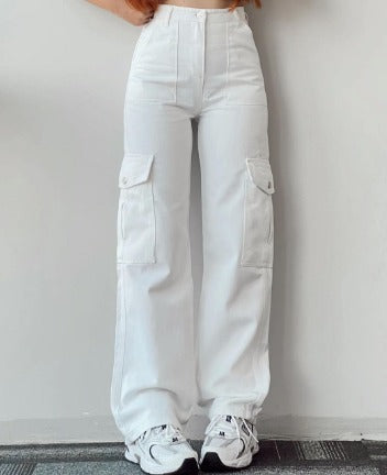 women's high waist cargo jeans with pockets