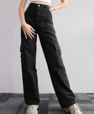 women's high waist cargo jeans with pockets