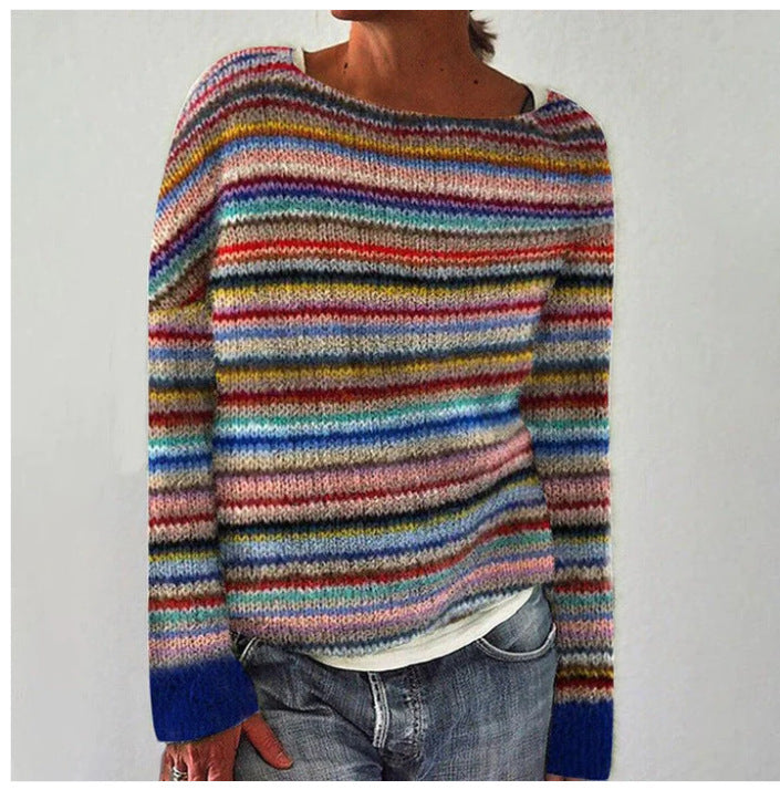Women's wool jumper in blue, fine knit design, warm winter knitwear for women