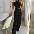 Women's cropped top and high waist pants set, available in multiple colourways, product photo 7