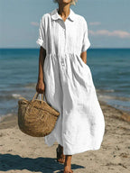 Women's white shirt dress button-front midi-length