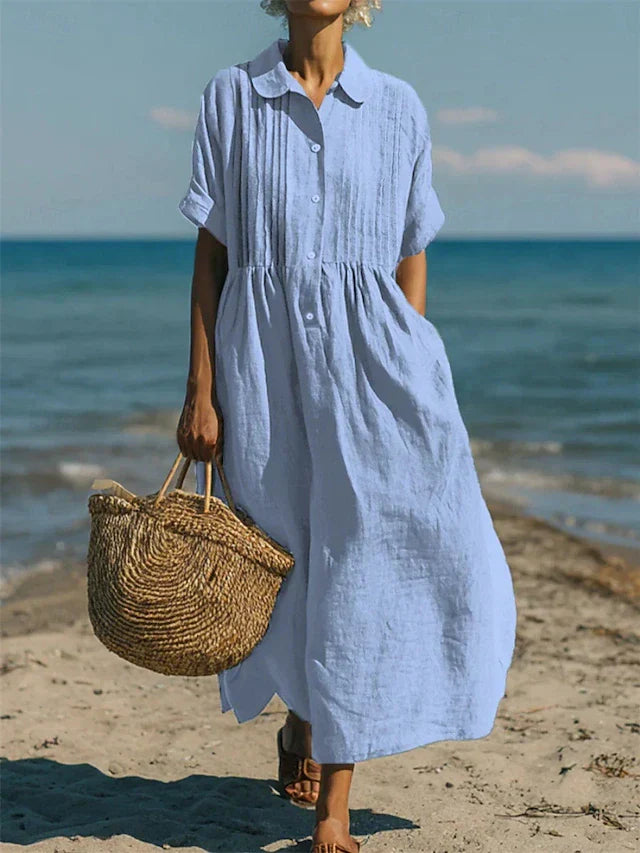 Women's white shirt dress button-front midi-length