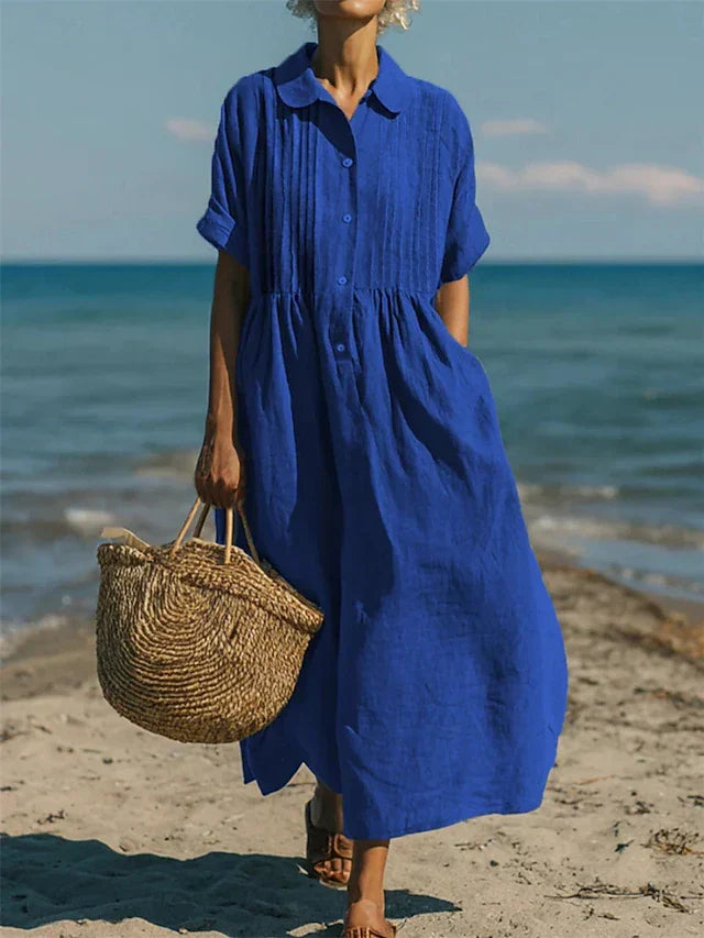 Women's white shirt dress button-front midi-length
