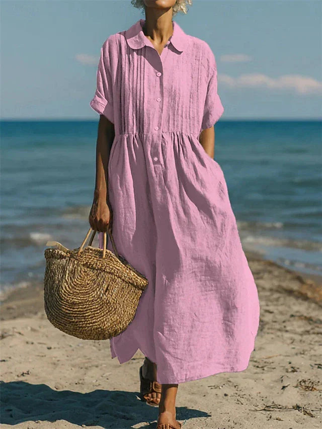 Women's white shirt dress button-front midi-length