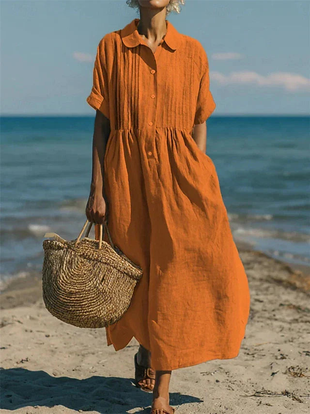 Women's white shirt dress button-front midi-length