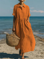 Women's white shirt dress button-front midi-length