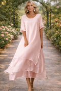 Women's pink dress elegant open-neckline fluid