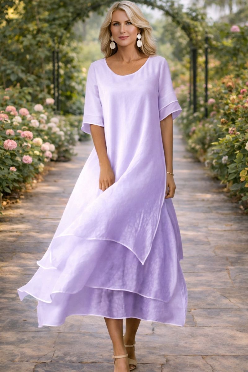 Women's pink dress elegant open-neckline fluid