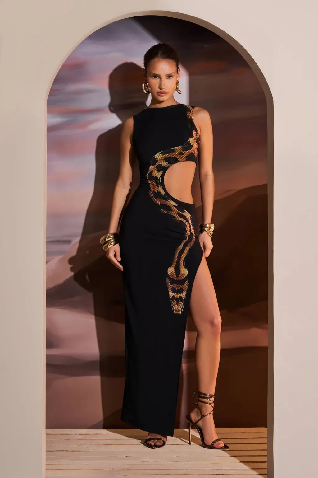 Full outfit look styled around the Black maxi dress for a polished finish