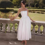 Women's white midi dress strapless pleated
