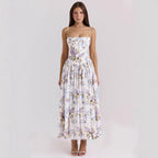 Women's white midi dress strapless pleated