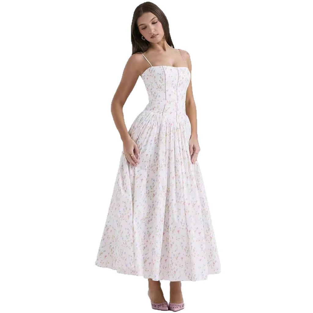 Women's white midi dress strapless pleated