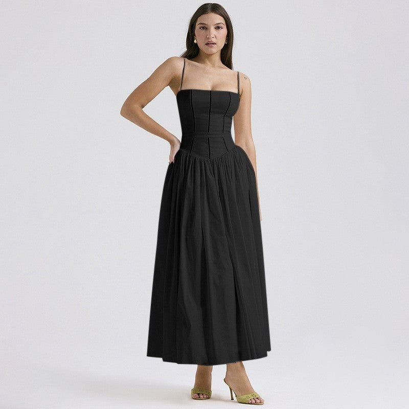 Women's black midi dress strapless pleated