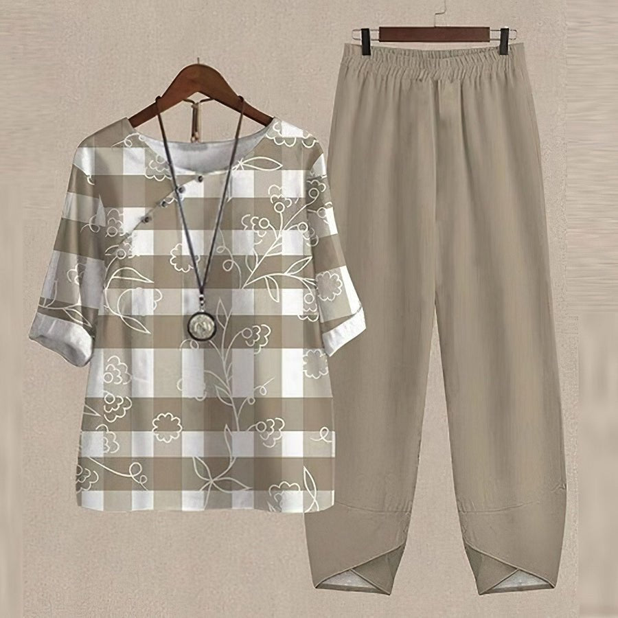 Women's relaxed two-piece set, brown, product photo