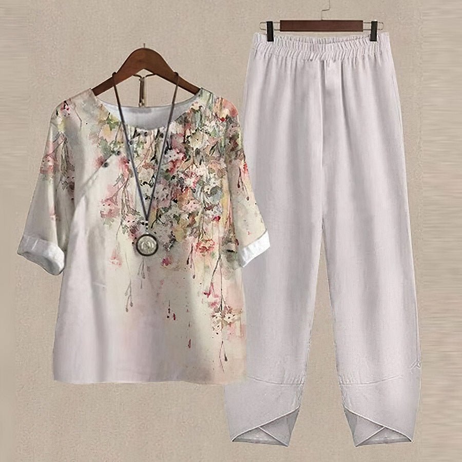 Women's relaxed two-piece set, beige, product photo
