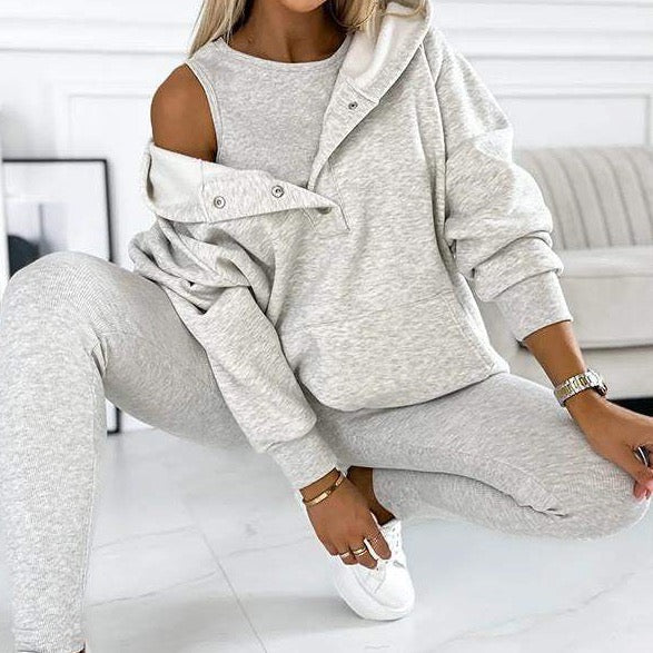 Women's hoodie vest set, available in multiple colourways, product photo
