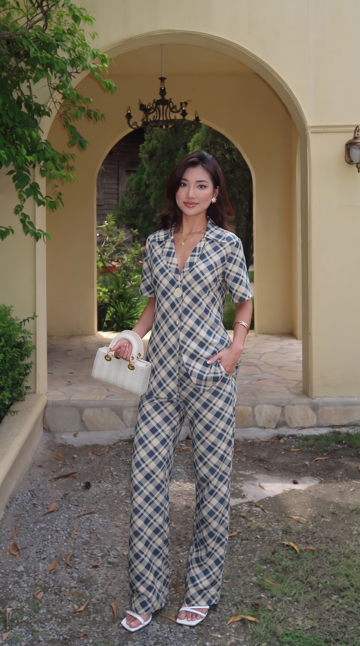 Blue/Cream Plaid pants, product photo 2