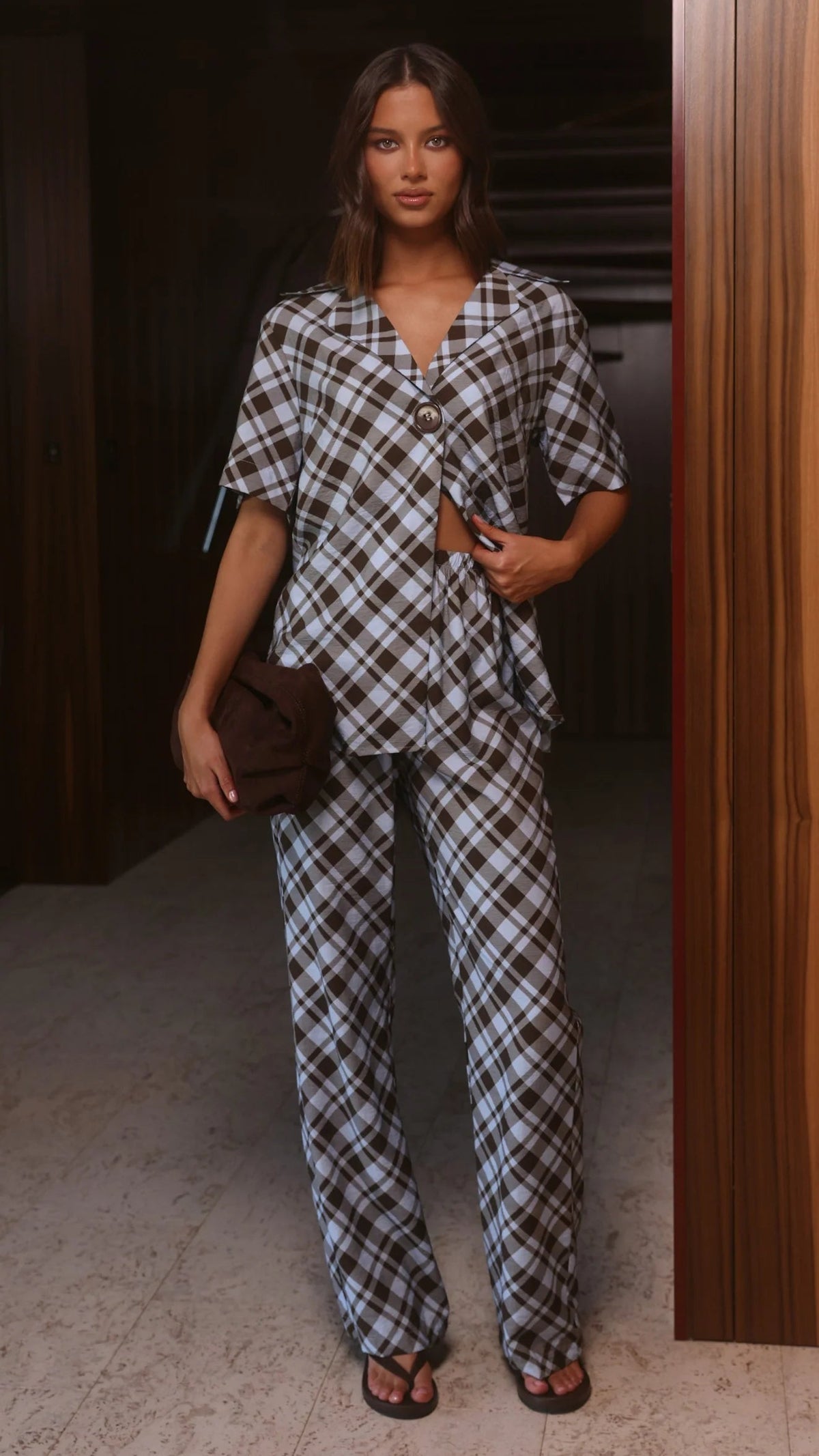 Chocolate/Blue Plaid pants, product photo
