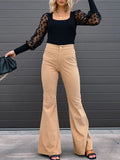 women's high waist flared corduroy trousers