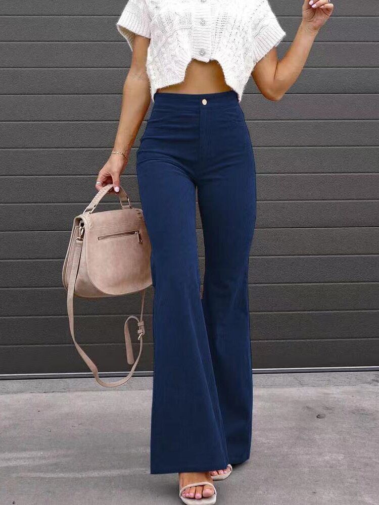 women's high waist flared corduroy trousers