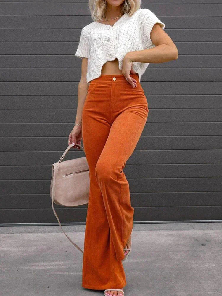 women's high waist flared corduroy trousers