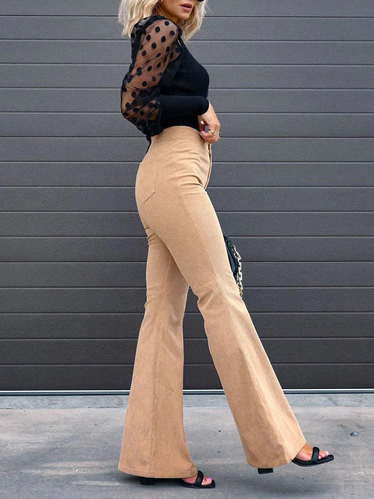 women's high waist flared corduroy trousers