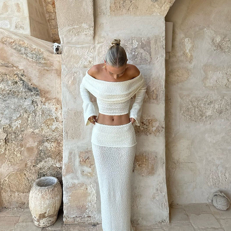 Ivory two-piece set styled for day to night resort wear