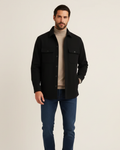 Men's black cotton overshirt shacket with regular fit