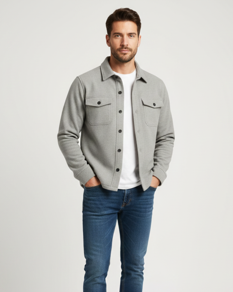 Men's black cotton overshirt shacket with regular fit