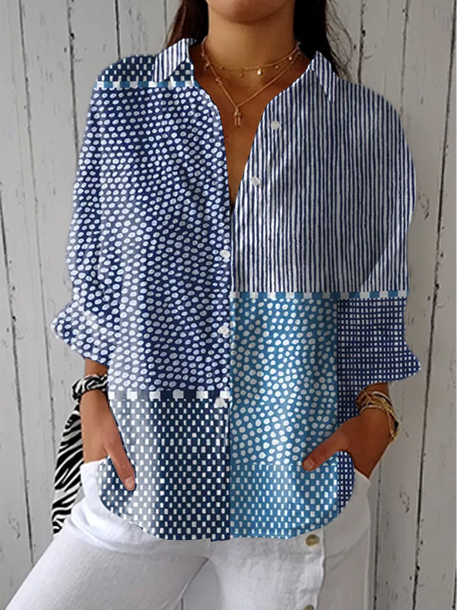 Women's blouse relaxed-fit striped patchwork