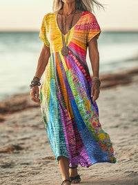 Tessa | Women's Dress Breathable Long-Sleeve V-Neck Boho for Spring