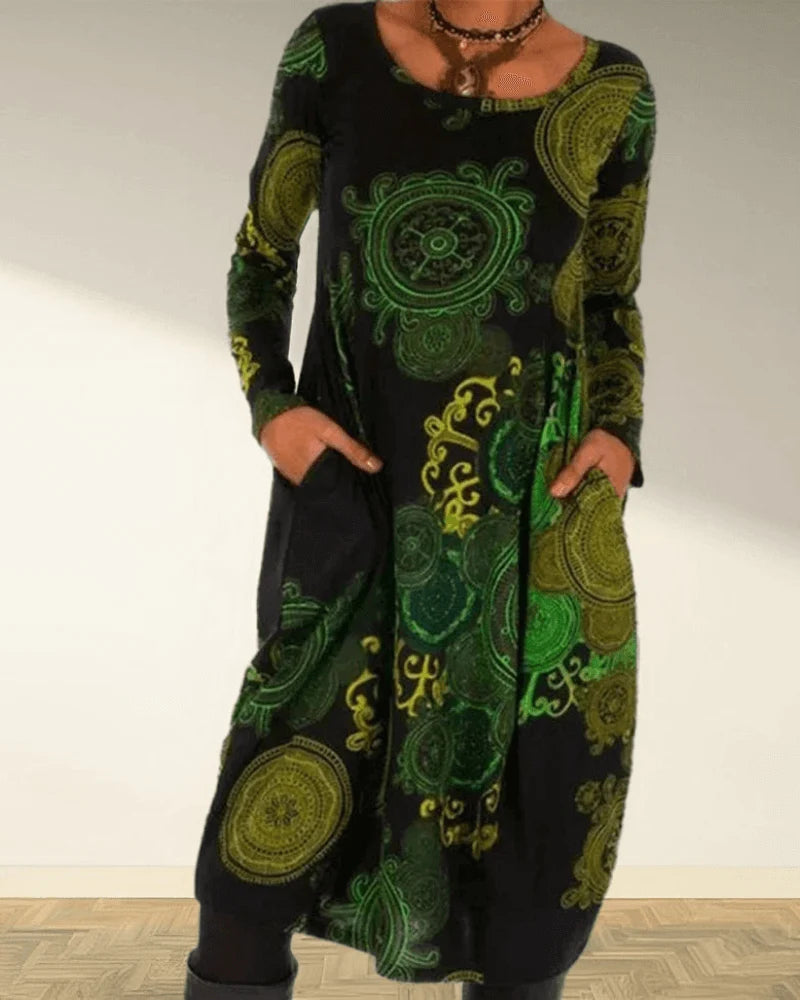 Women's Relaxed Bohemian Midi Dress for Summer Getaways — Green