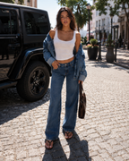 Blue women's Low Rise Wide Leg Jeans for Everyday Wear, product photo