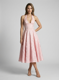 Hana | Women's Jacquard Midi Dress Halterneck