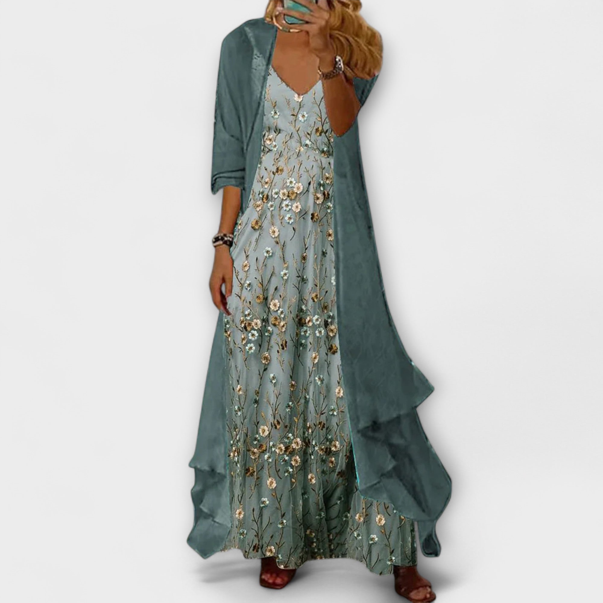 Women's blue maxi dress elegant lightweight flowing
