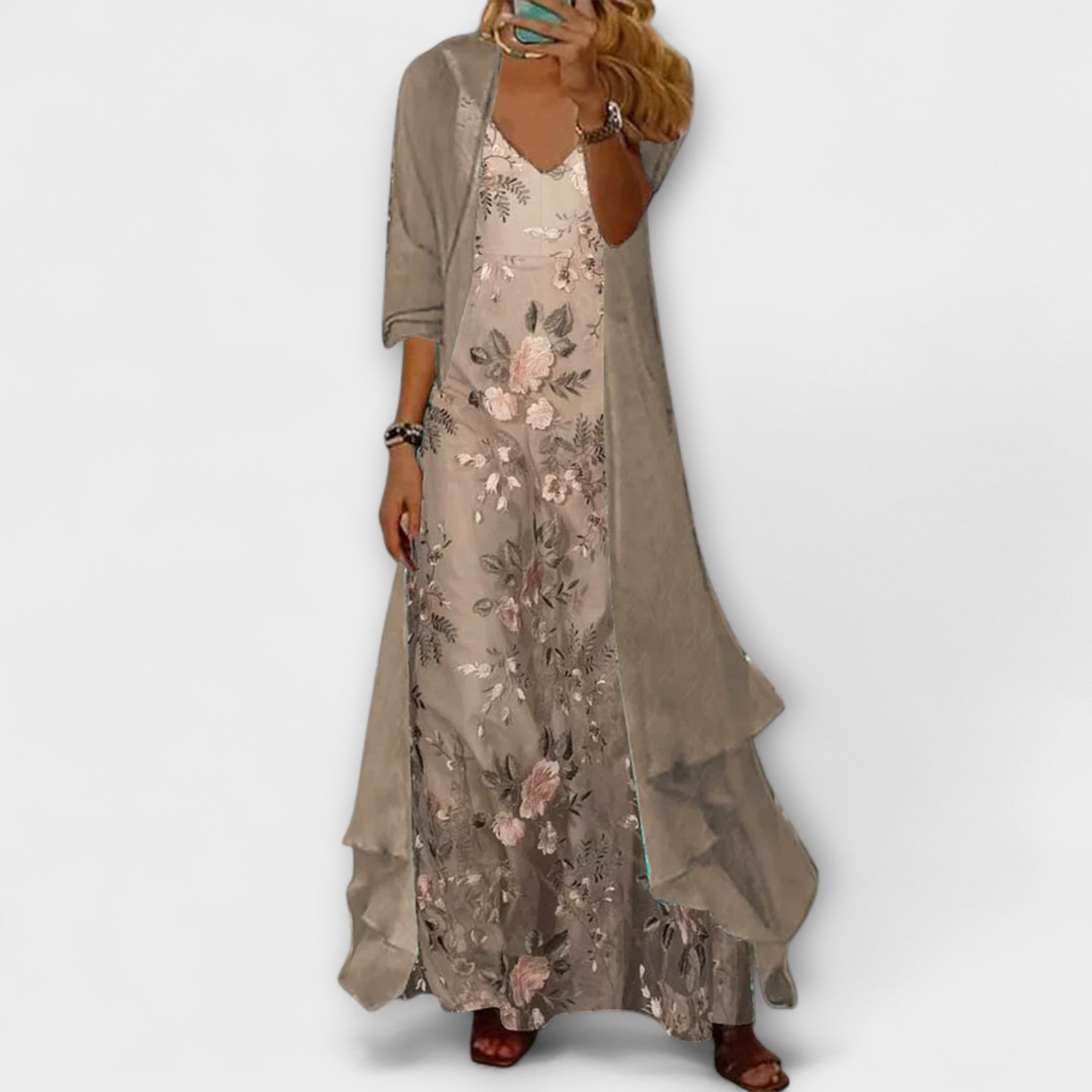 Women's beige maxi dress elegant lightweight flowing