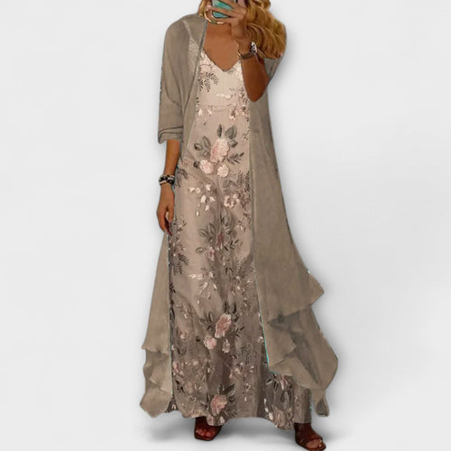 Women's beige maxi dress elegant lightweight flowing