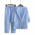 Women’s blue women's linen jumpsuit wide leg