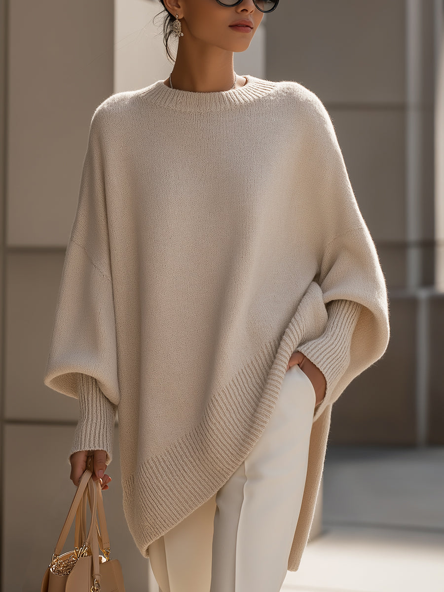Women's beige graceful knit jumper with soft drape