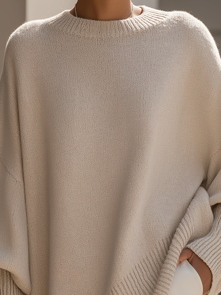 Women's beige graceful knit jumper with soft drape