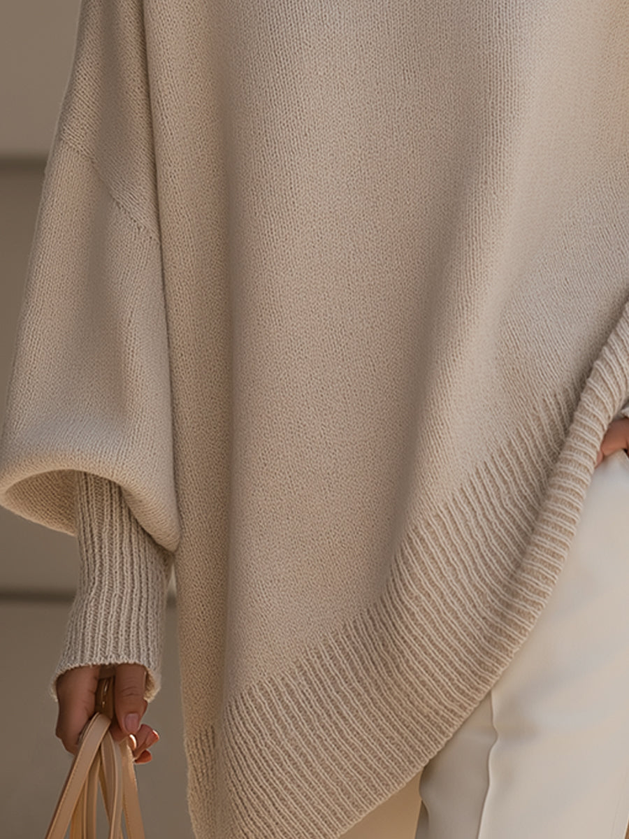Women's beige graceful knit jumper with soft drape