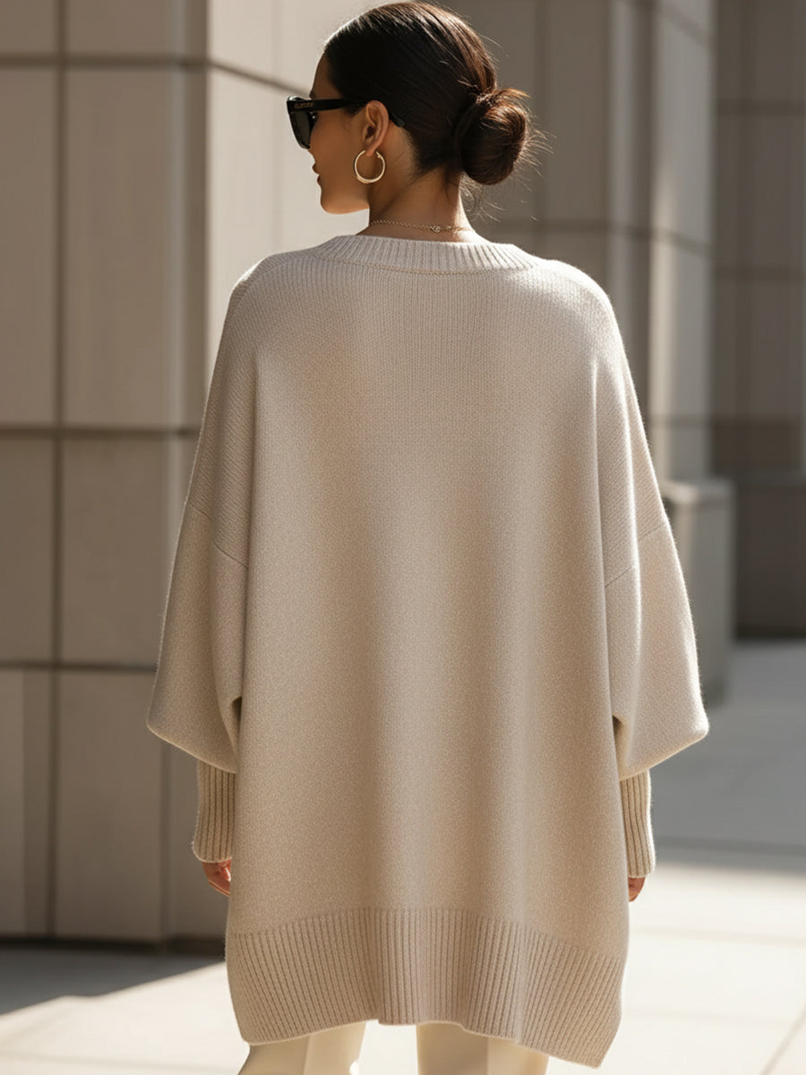Women's beige graceful knit jumper with soft drape