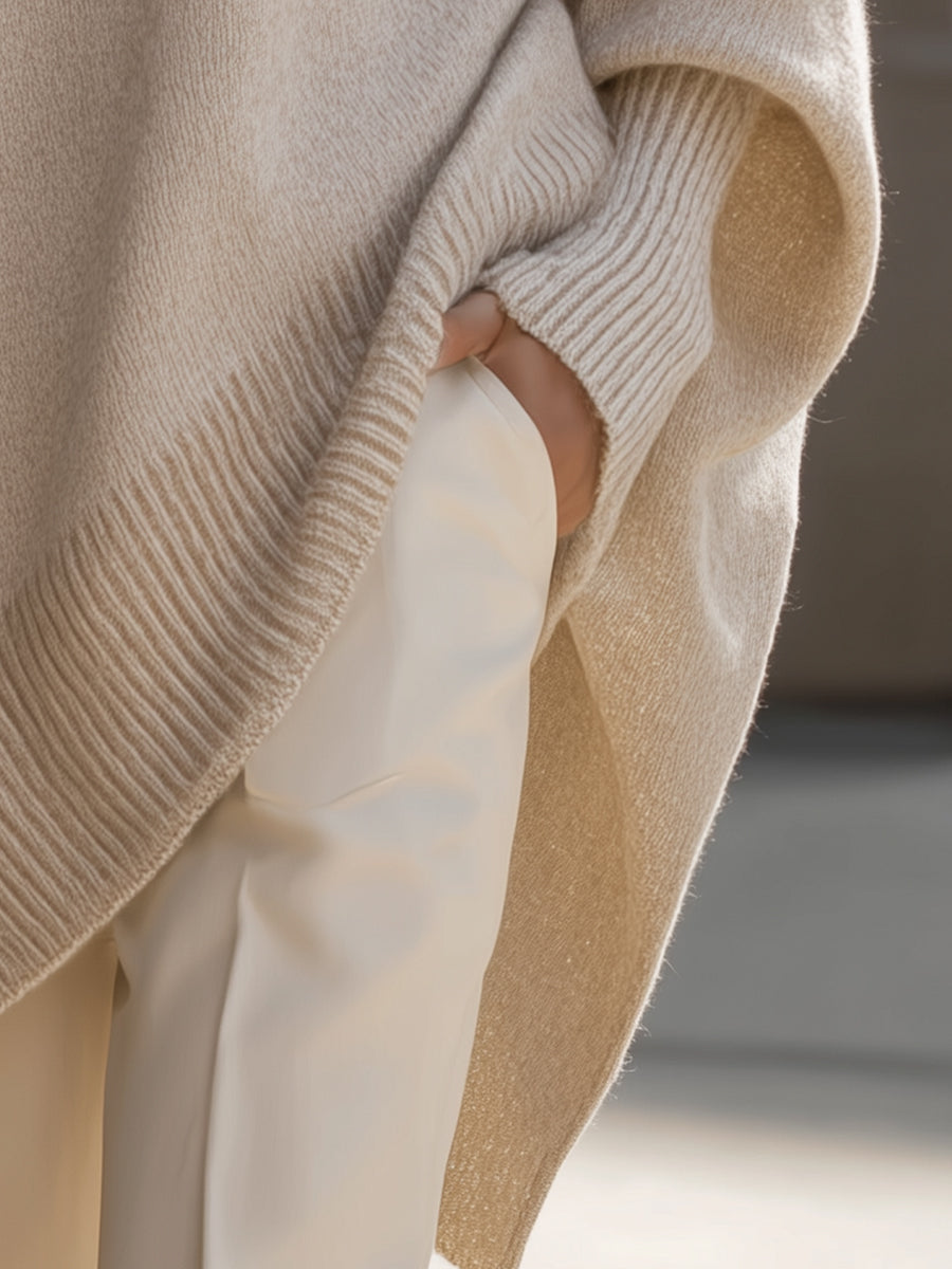 Women's beige graceful knit jumper with soft drape