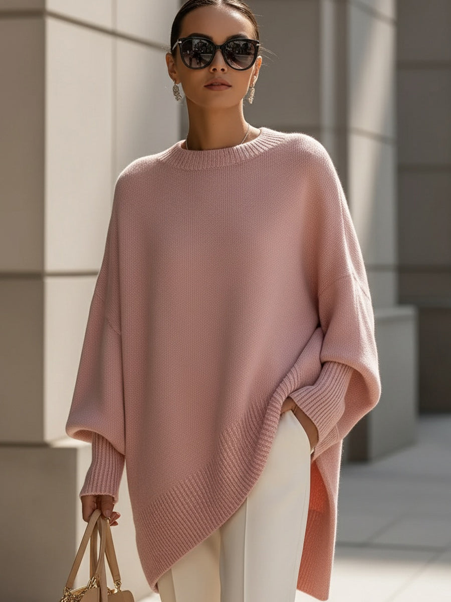 Women's beige graceful knit jumper with soft drape