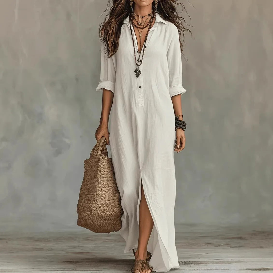 Women's white shirt dress ankle-length